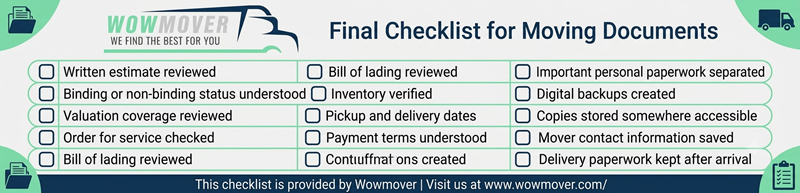 Moving Documents checklist
